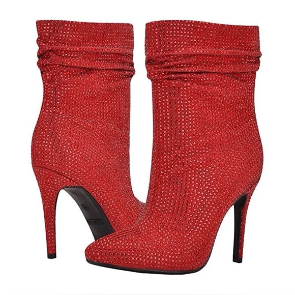NINE WEST Dazzle Red Rhinestone Stilletto High Heel Slipper Booties - Picture 1 of 8